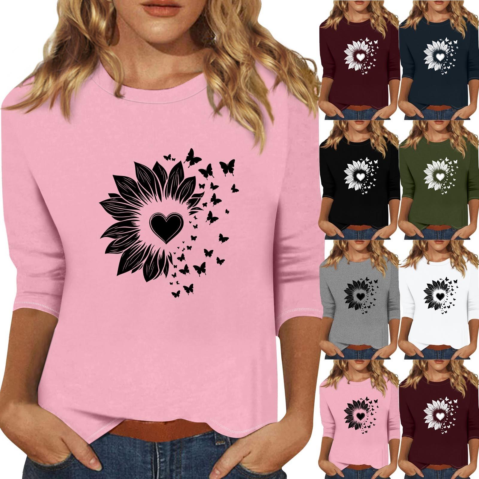 

Women s Fashionable Casual Three Quarter Sleeve Printed Collar Pullover Top L