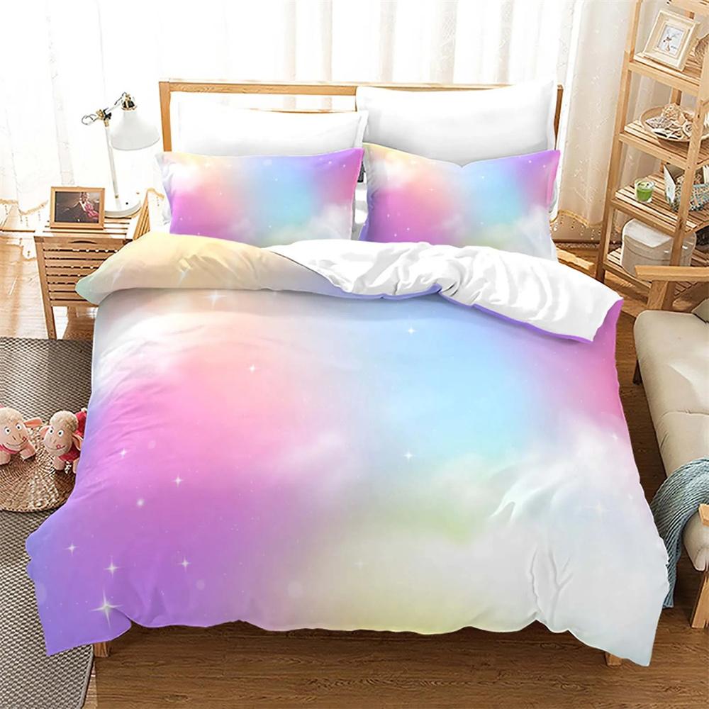 Rainbow Gradient Cloud Duvet Cover Collection Colorful Print Bedding Collection For Girls Women Bedroom Decorative Bedspread
