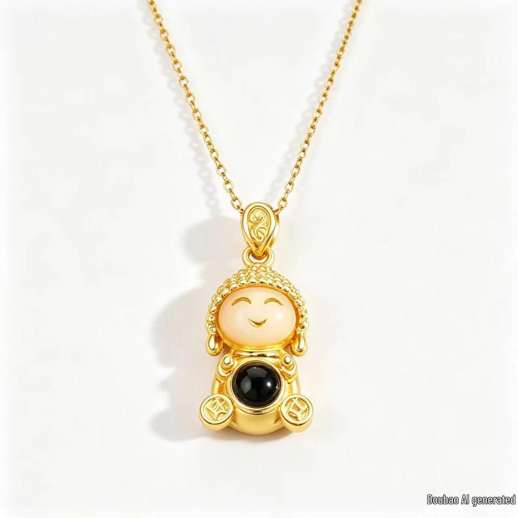 Heart Sutra Projection Buddha Necklace - Titanium Steel, Elegant Design, Women's Clavicle Chain