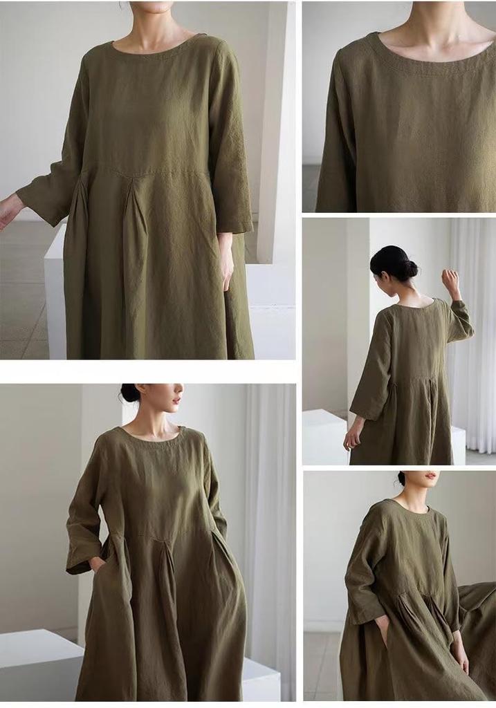Dress for Relaxed Solid Cotton or Cotton Mori Elegant Mom Dress [Collecala] Women, Loungewear, Simple, Color, Blend, Casual, Natural, Girl, Outfit,