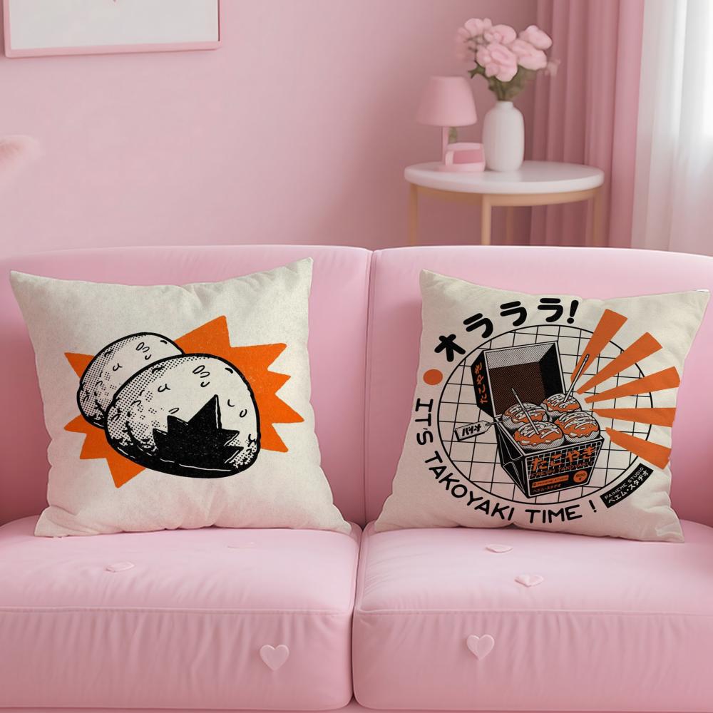 food theme Takoyaki Japanese Food Cushion Cover Soft & Easy-Wash Pillow Case – Versatile for Couch, Bed, Travel and Office