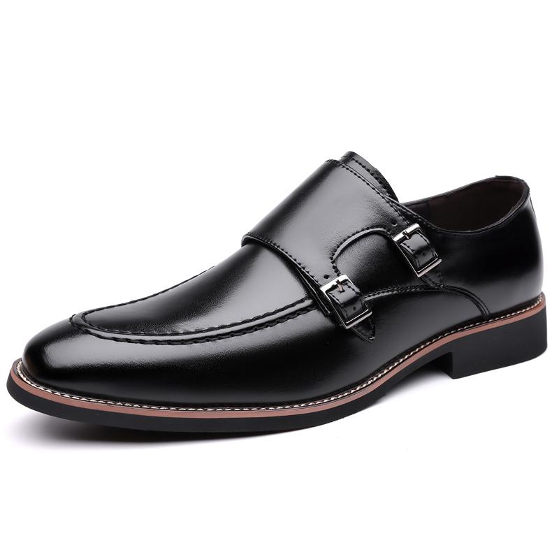 Fashion British Style Men Business Casual Shoes Leather Stitching Oxford Shoes Comfortable Loafers Leisure Walk Male Monk Strap Footwear