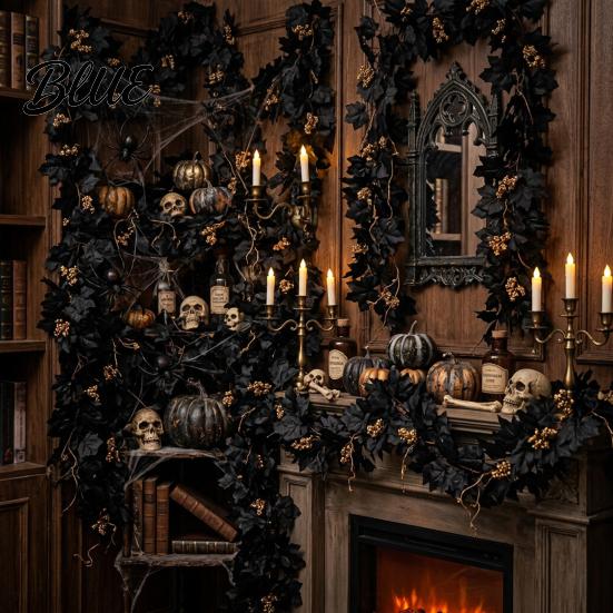 Realistic Floral Ornaments Halloween Artificial Maple Leaf Vine Decor Fall Wall Hanging Garland Silk Flowers for Party Scene Spooky Thanksgiving