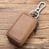 Genuine Cow Leather Home Car Keys' Bag Double Pocket Zipper Mini Wallet Earth Yellow Men Women's Key Holder Transparent Pocket