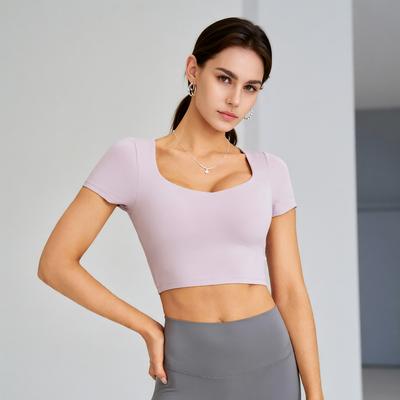 [Carefully Selected] Nude Yoga Wear Women's Top, Fixed Cup Mesh Breathable Cross-Back Slimming Fitness Wear
