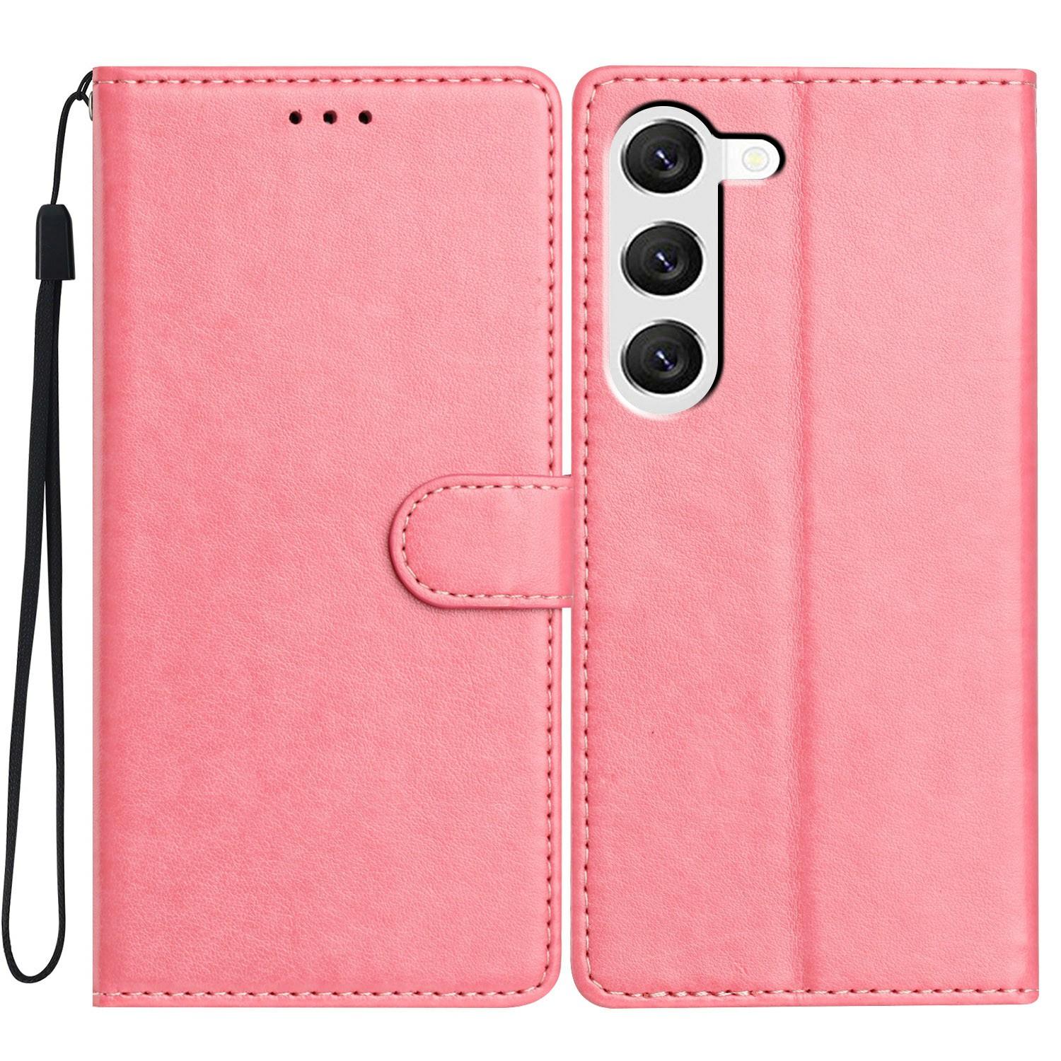 

For Samsung Galaxy S23 Leather Phone Case Wallet Stand Cover with Handy Strap Pink