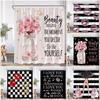 Perfume Black White Stripes Shower Curtains Pink Flowers Beauty Red Lips Leopard Bathroom Decor Modern Polyester Bath Curtains