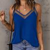 Women Tops Sling Spaghetti Straps V-Neck Mesh Splicing Loose Drape Cut Vest Soft Fabric Summer Casual Tank Tops