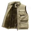 Fashion Men Cargo Vest Winter Thick Fleece Warm Sleeveless Sport Jacket Solid Color Coat Men Pockets Work Waistcoat
