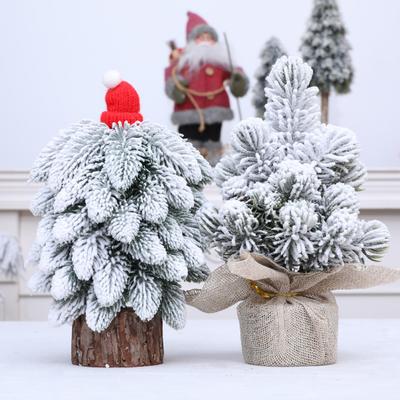 Mini Christmas Tree Small Tabletop Artificial Flocking Snow Christmas Tree with Wooden Stand for Dining Table Desk Home Holiday Decoration