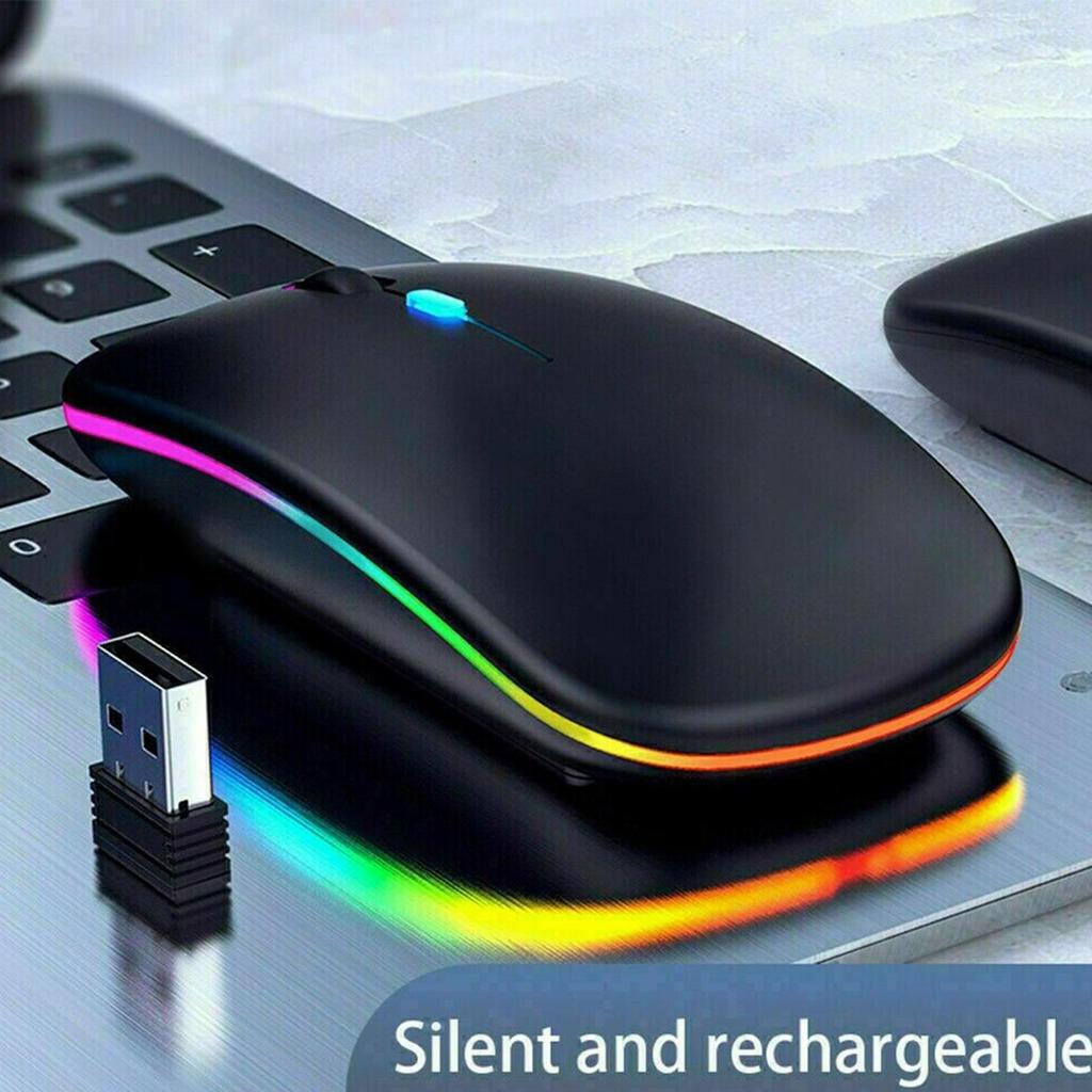 LED Wireless Mouse 2025 Slim Rechargeable Silent Mouse 2.4G Portable USB Optical Computer Mice with USB Receiver For Office Home