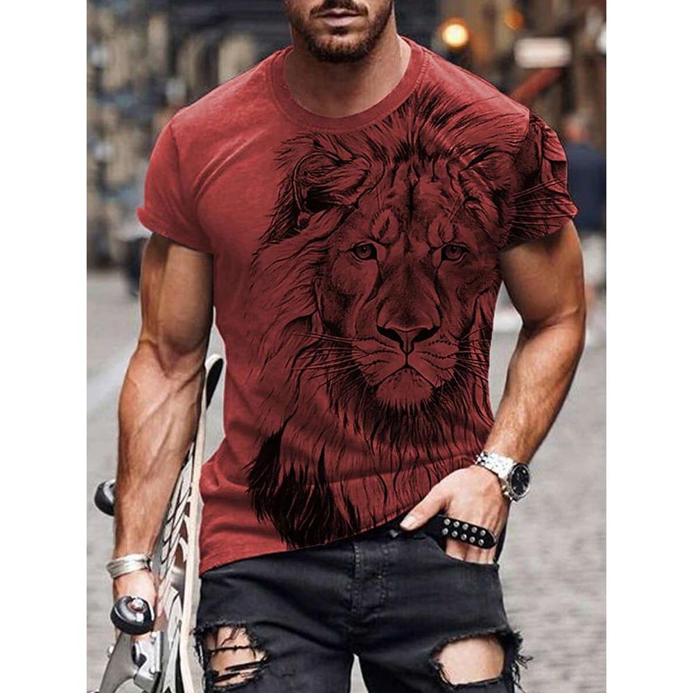 Nowy Letni Outdoorowy Casualowy Męski T-shirt Codzienny Uliczny Męski Top z Krótkim Rękawem Nadruk Lwa Męski T-shirt Sportowy Modny T-shirt