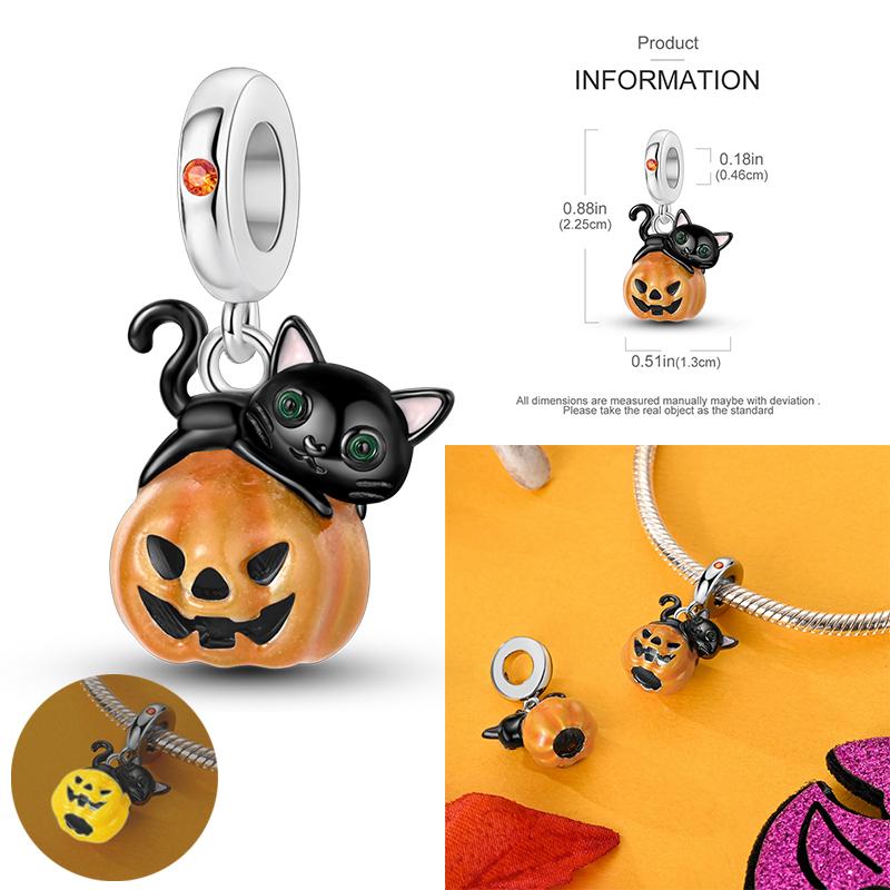 Copper Christmas Halloween Pumpkin Pendant Charms Beads Fit Original Bracelet Necklace For Women Diy