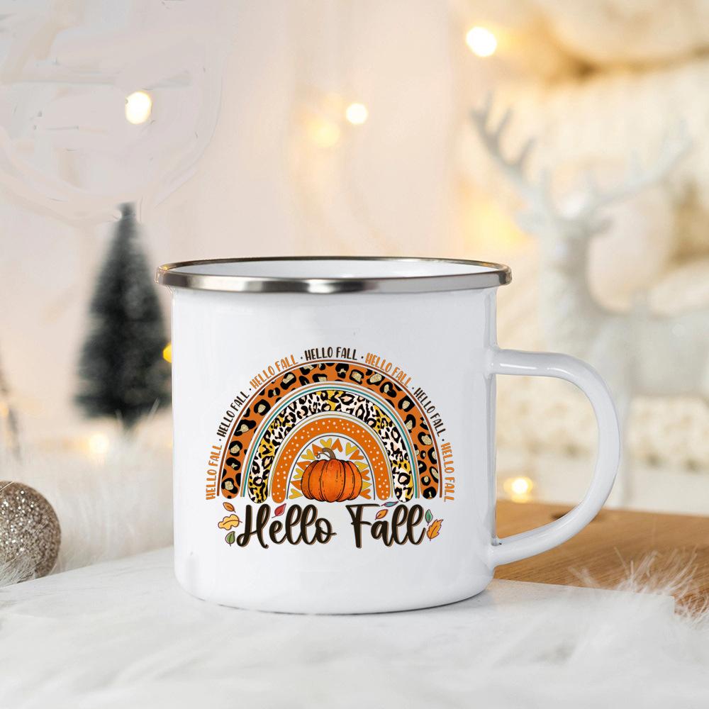 Tis The Season Enamel Mug Pumpkin Spice Fall Coffee Mug Cute Autumn Coffee Latte Cup Campers Gifts Ideas Cup Autumn Drinks