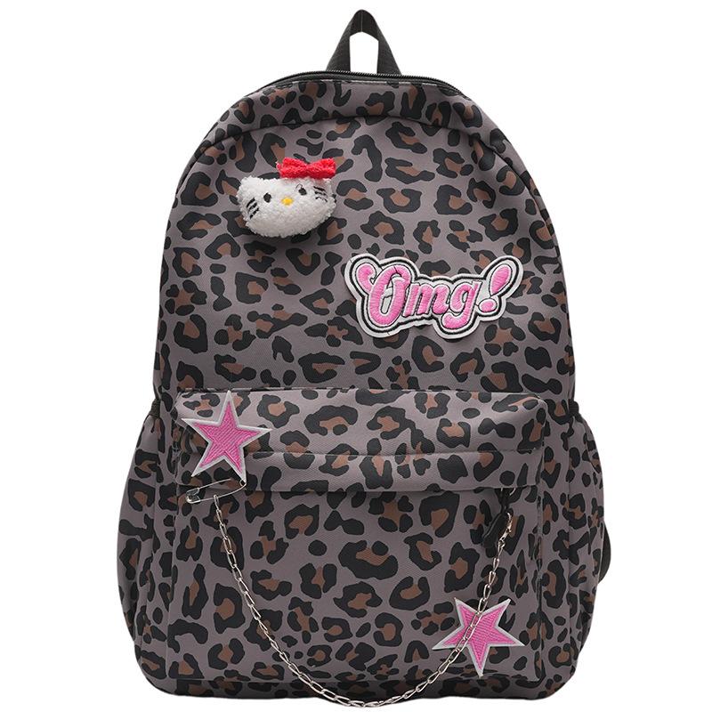 Schoolbag Autumn and Winter New Backpack Cute Versatile Student Schoolbag Japanese Soft Girl Cartoon Backpack Hello Kitty Leopard Print Backpack