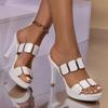 Womens Summer New Style Simple Solid Color Fashion Open Toe Sandals PU Waterproof Daily Casual Comfortable Office High Heels