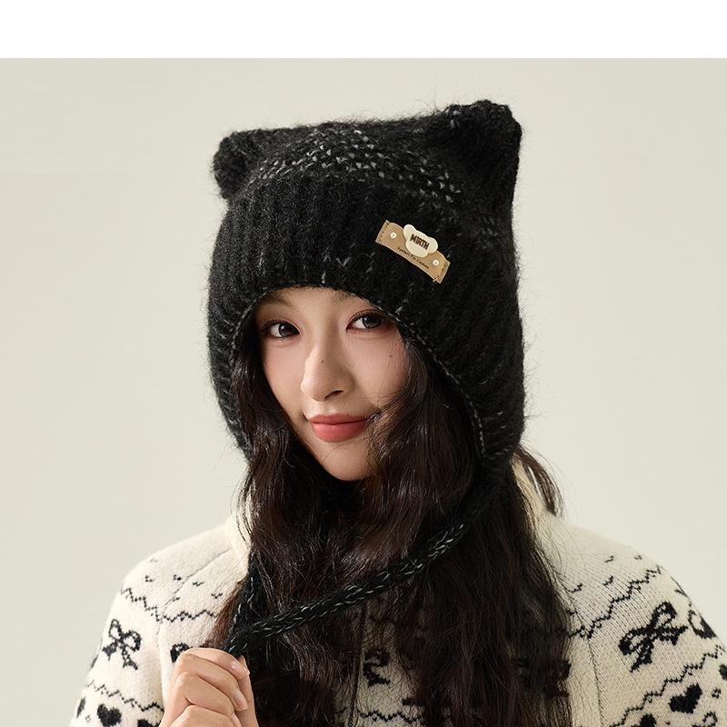 Knitted Hat Autumn Winter Cartoon Bear Wool Hat Women's Winter Warm Hat