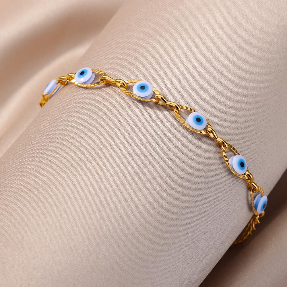 Gotické duhové náramky s Evil Eye pro ženy z nerezové oceli ve zlaté barvě Turecký démonický řetízkový náramek Letní plážové šperky