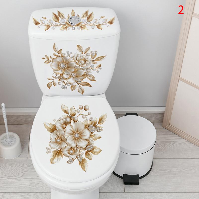 Toilet Sticker Flower Butterfly Sticker Bathroom Self-Adhesive Painting Waterproof Sticker Toilet Cover Bathroom Wall Sticker