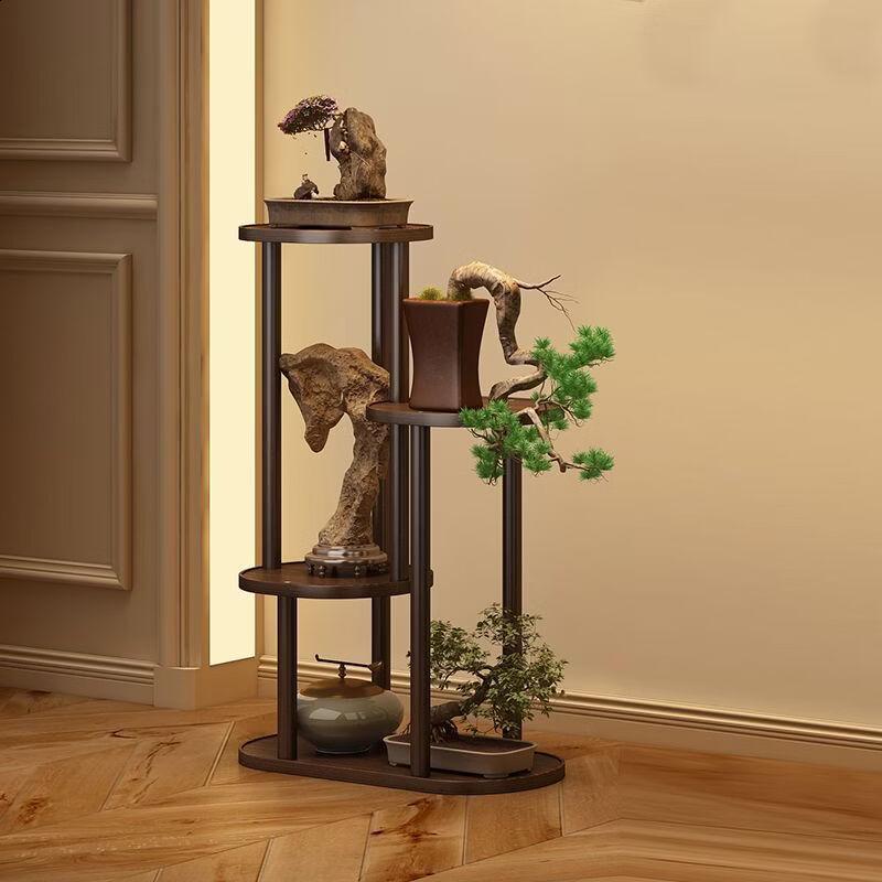 Walnut 4-Tier Bamboo Wood Plant Display Shelf