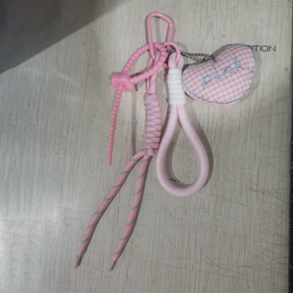 

Dopamine Braided Rope Bag Charm Lovely Y2k Bag Pendant Heart Pendant Key Ring Backpack Decor Style2-Pink