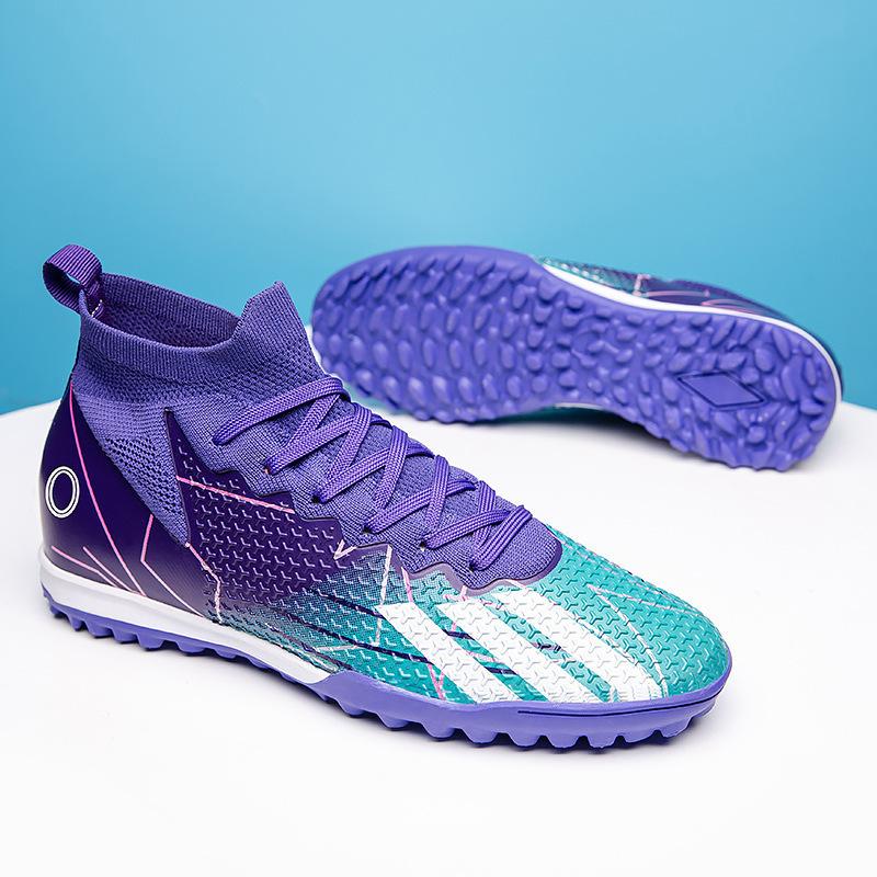 A pair of shipped X10 fly-woven football shoes men's high-top long nails TF broken nails grass training shoes