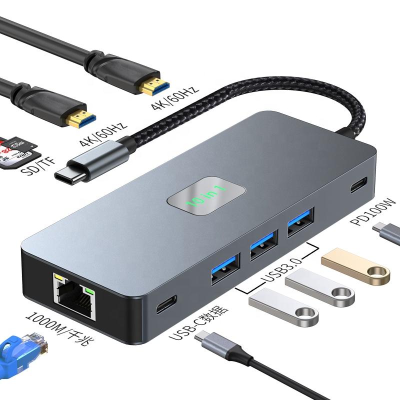 10 in 1 Dual HD 4K Hub Station Dock Type c Power Adapter PD Ethernet RJ45 1000Mbps Usb Hub
