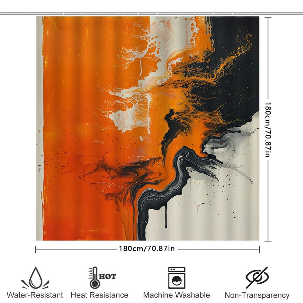 Abstract Bathroom Shower Curtain With Black White Orange Ink Splash Design 3D Printed Polyester Fabric For Home Decor (180X180Cm