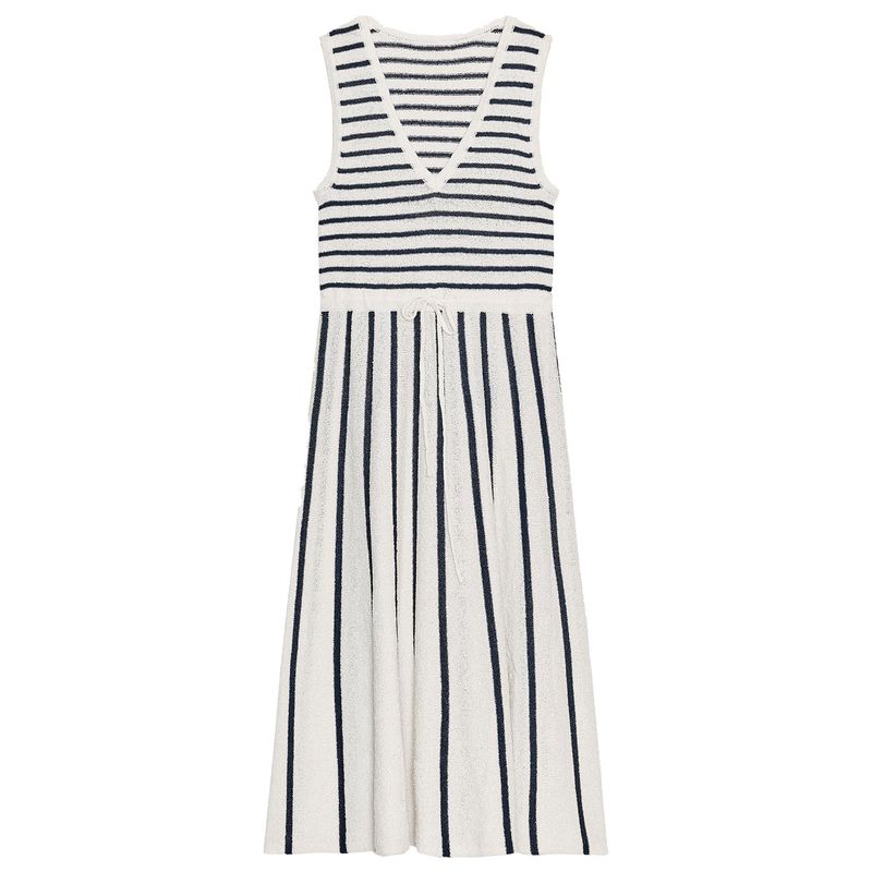 Zaprha 2025 Summer New Fashion Stripe Patchwork Cut Knitted V-neck Sleeveless Dress 8779633