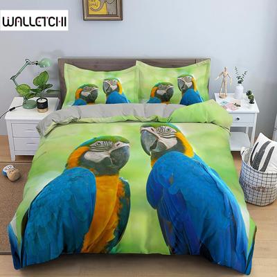 3D Animal Bedding Set Parrot Pattern Duvet Cover Set Microfiber Quilt Cover with 1/2Pillowcase King Queen Twin Luxury Bedclothes