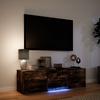 TV Stand with LED Lighting Smoked Oak Finish 140 x 34 x 40 cm