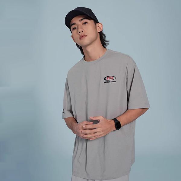 Reebok Logo Print Simple Fashion Casual Color Block Knit Crew Neck Loose Short Sleeve T-Shirt Unisex T-Shirt Gray 24SRC415UGG5