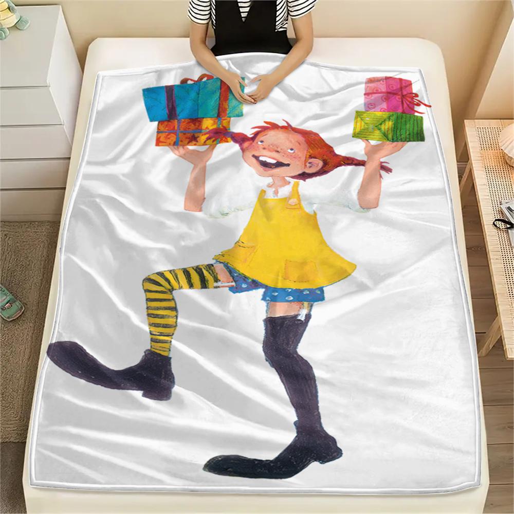 1PC Pippi Longstocking Print Flannel Blanket, High Quality Comfortable for All Seasons, Home Decor, Warmth and Comfort, Perfect for Christmas Gifts115