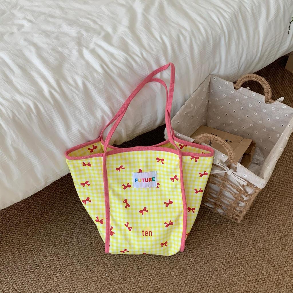 2024 Bow Plaid Large Capacity Women's Tote - Thin Shoulder Strap for Commuting and Shopping