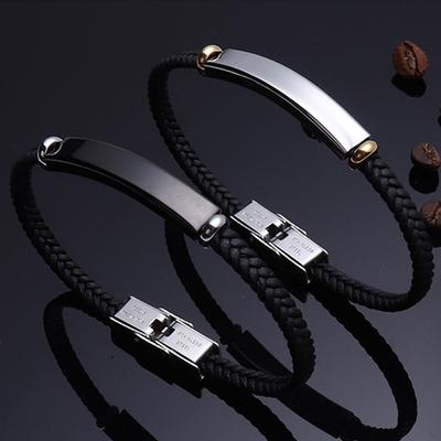 Customized Engraved Name Text Braided Rope Chain Bracelet Stainless Steel Carve Anniversary Date  for Women Men