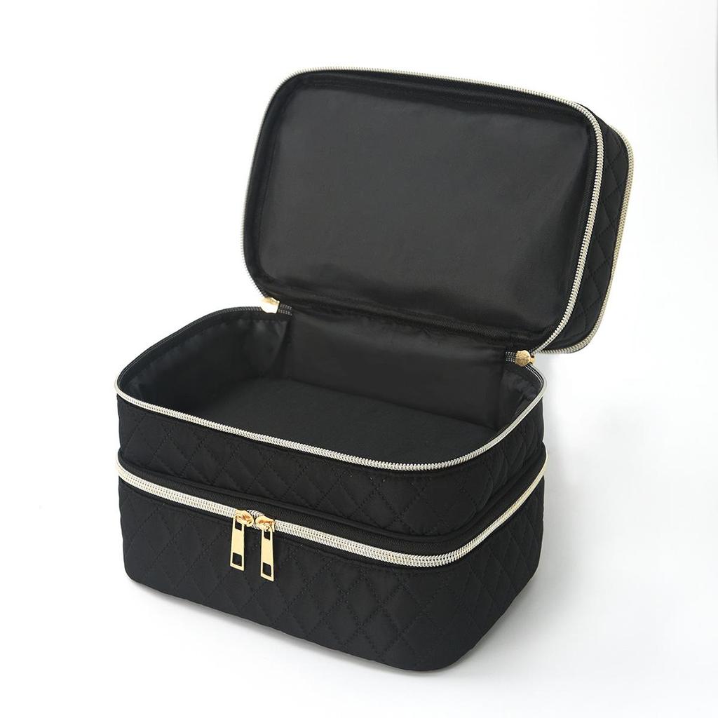 Borsa da Trucco a Tre Strati Transfrontaliera: Borsa da Viaggio Ampia, Alta e Portatile per Cosmetici di Alto Valore