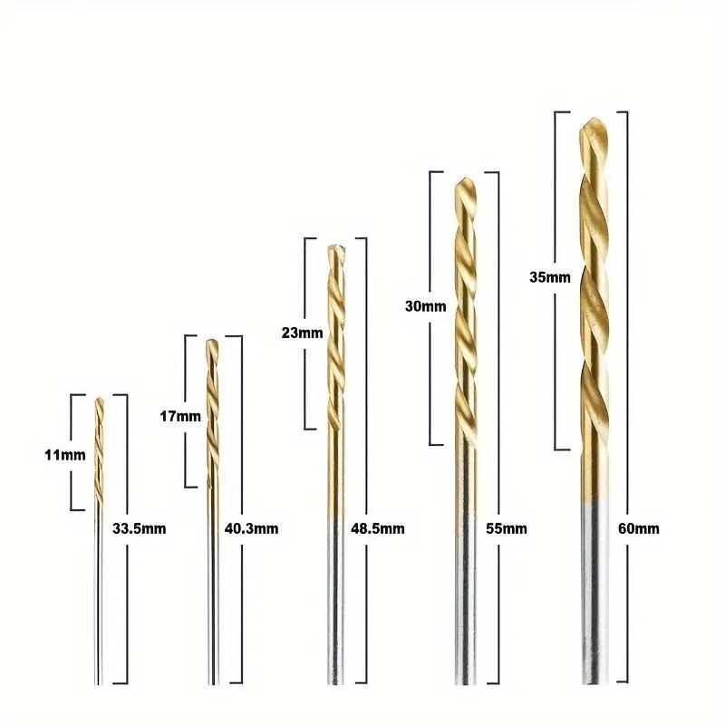 Straight Shank Twist Drill Bit Set Titanium Coated High Speed Steel HHS Wood Plastic Aluminium Cutter Woodworking Tool 50pcs