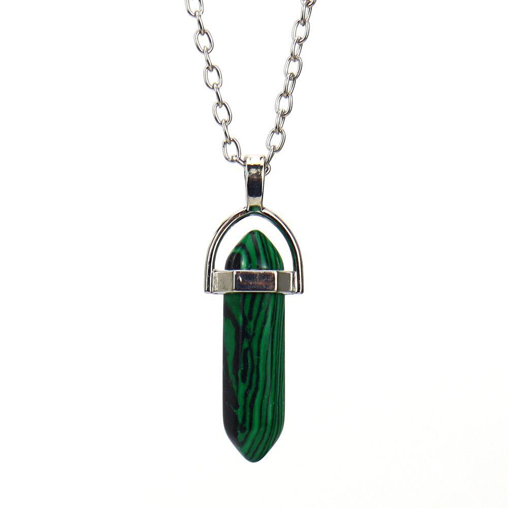 

Multi-Color Optional Agate Synthetic Crystal Jewelry Hexagonal Column Soul Ferry Bullet Pendant Sweater Necklace N572 малахітова зелень