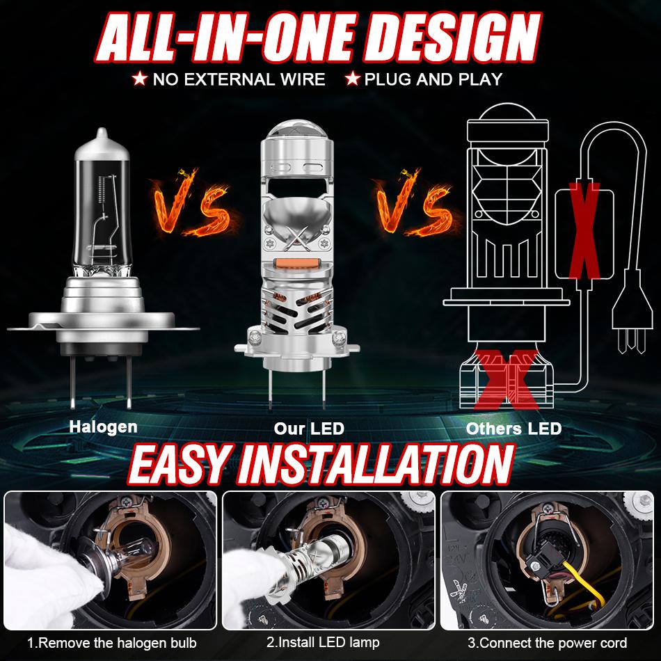H7 H11 Bi LED Projector Lens Car Headlight Canbus Lamp 1:1 Wireless Plug&Play H4 H8 H9 Led Light Turbo Lights Car Hi/Low Bulbs