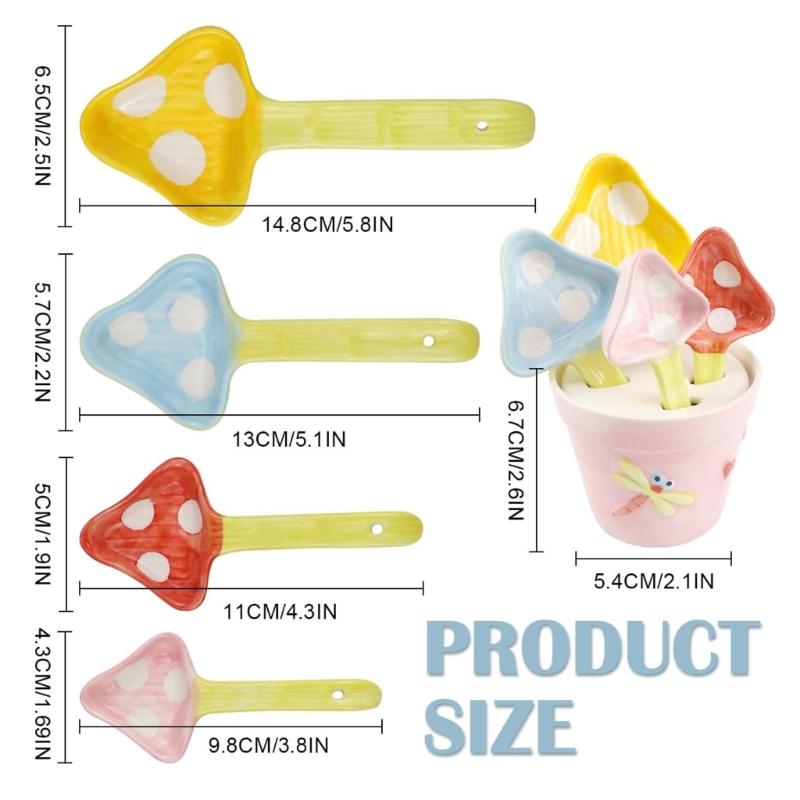 4Pieces Capricious Table Spoons Feature Fantasy Mushroom Shape in Multiple Color for Home Decoration and Kitchens Fun