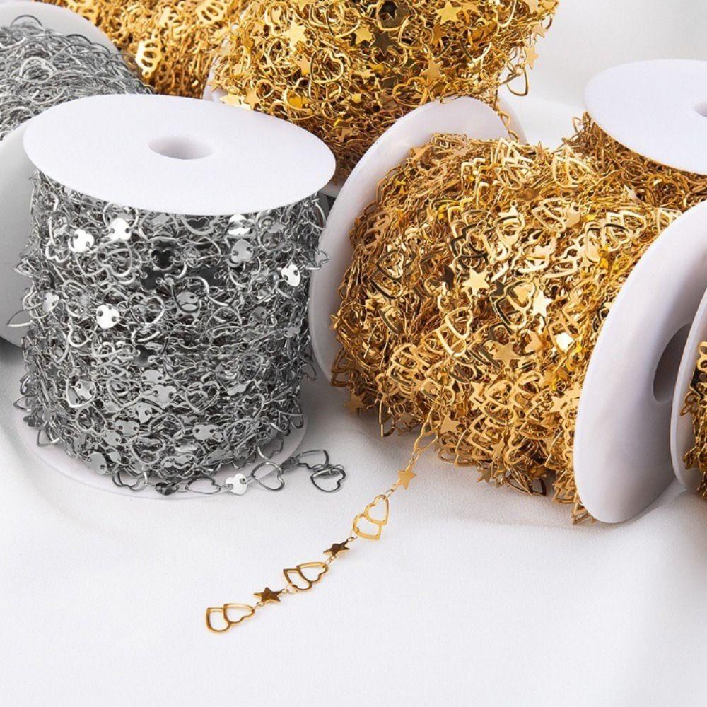 Stainless Steel Hollow Chain Flat Chain 1 Meter Length Heart Connecting Chain Love Moon Star Crown Chain Clothing Accessories