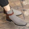 Men's High-Top Leather Chelsea Boots, Pointed Toe, Trendy Casual, Height-Increasing Retro Ankle Boots