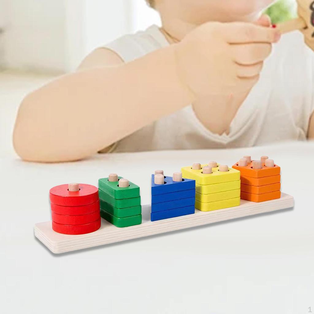Wooden Shape Sorter Color Recognition Blocks Board Game Educational Montessori Matching