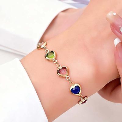 Europäischer und Amerikanischer Ins-Stil Buntes Herzförmiges Zirkon-Armband, Elegantes Legierungs-Herzförmiges Dopamin-Armband