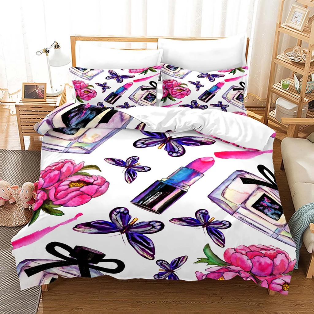 Nordic Cosmetic Fashion Girl Perfume Bedding Set Luxury Duvet Cover 200X200 Pink Bed Linen Bedclothes No Sheet Duvet Cover Bed