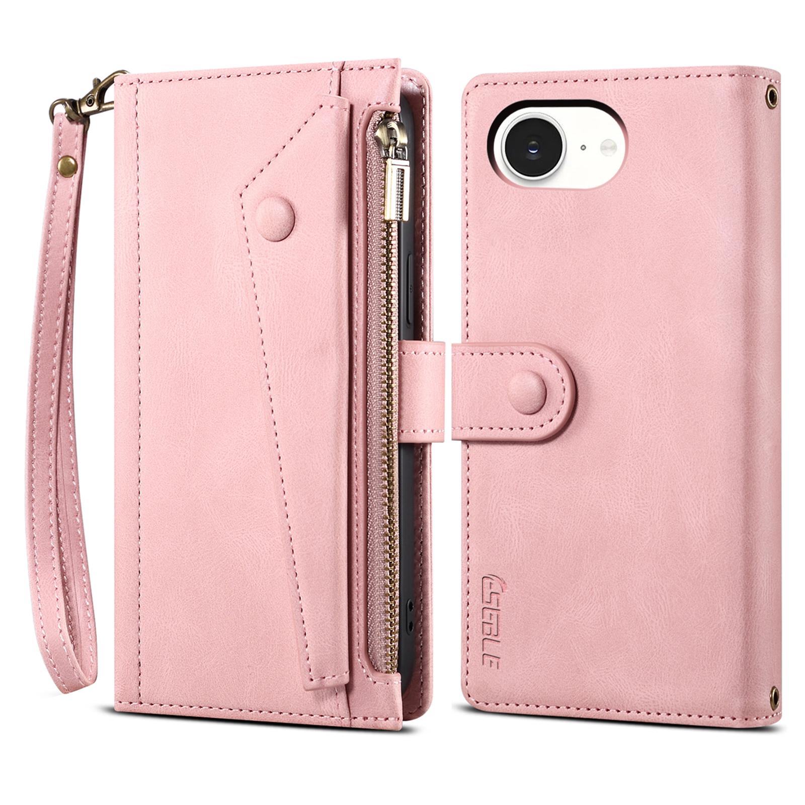 

ESEBLE Серия Star Для iPhone 16e Чехол Кожаный кошелек на молнии Подставка Чехол для телефона Rose Gold