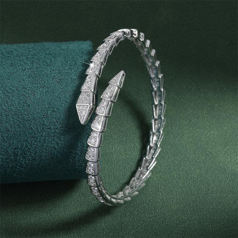 Personality Classic Snake Cuff Bracelets For Women Simple Fashion Shiny Inlaid Zircon Bracelet Bangle Bridal Wedding Party Jewelry