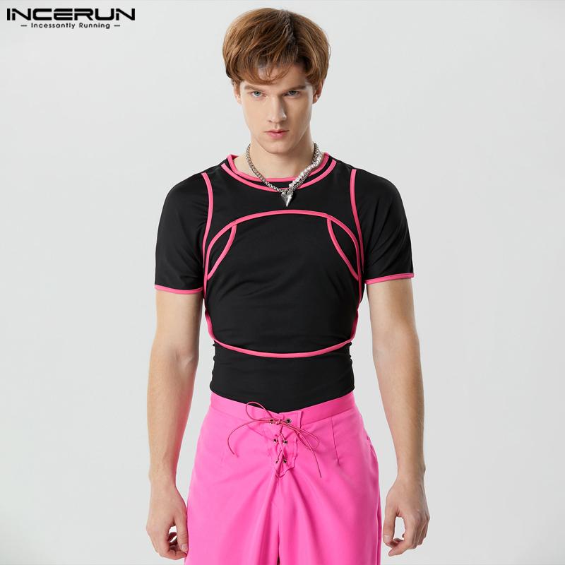 

INCERUN Мужские короткие топы с круглым вырезом и короткими рукавами, цветной крестик