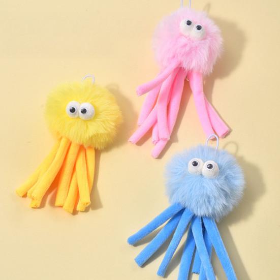 Hanging Fluffy Octopus Cat Toy Interactive Self Play Cat Teaser with Bell Soft Plush Octopus Toy with Elastic String for Indoor Kitten Chasing Playing