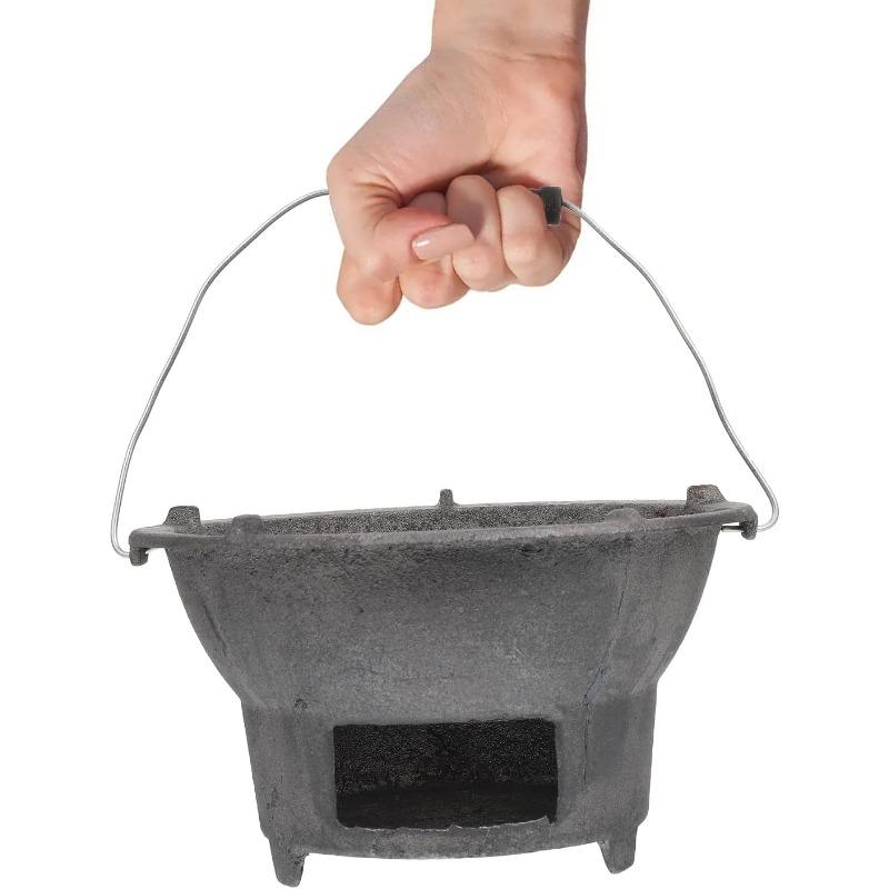 Cast Iron Hibachi Grill, 20cm Outdoor Portable Charcoal BBQ Stove, Mini Japanese Tabletop Grilling Tool for Camping Picnic Mountaineering Outdoor